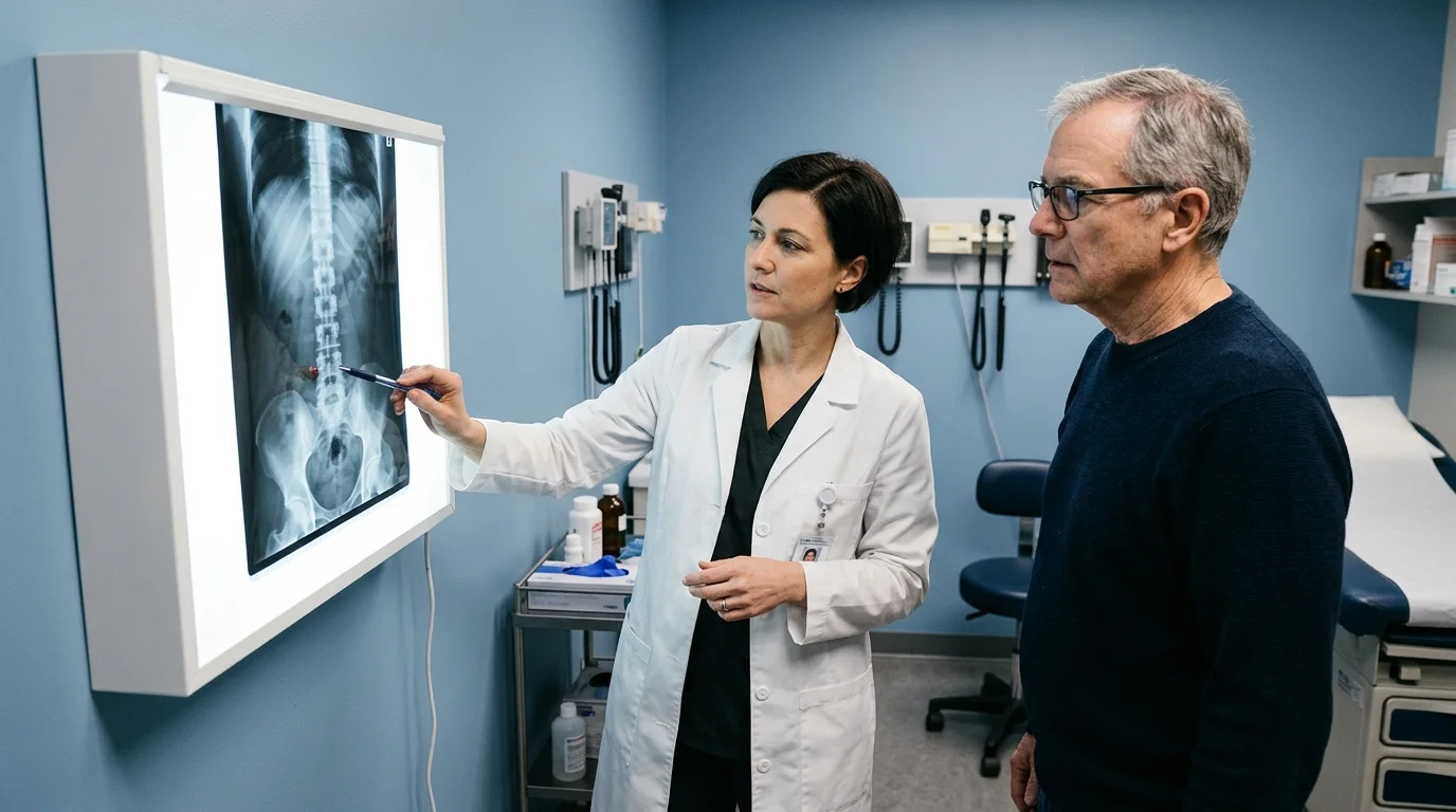 Medical spine x-ray examination scene in a clinic